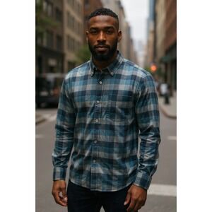 Hobbs‎ Creek Mens Flannel Shirt Button Down Plaid Teal Gray Large